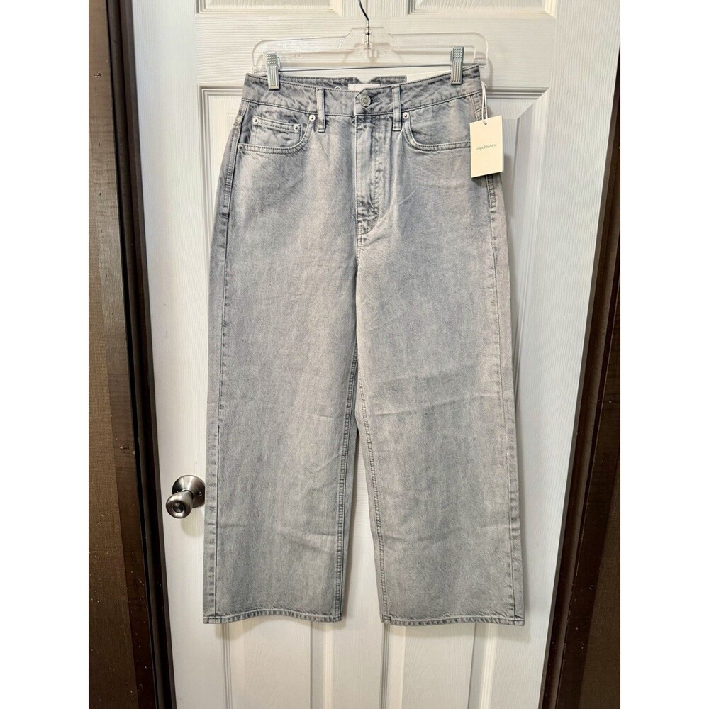 Anthropologie Unpublished Noemi Wide Leg Cropped Jeans Sz 27 Dove Gray Acid Wash